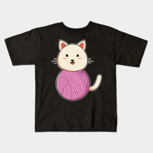 Cat with Wool yarn ball Kids T-Shirt